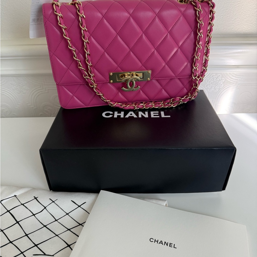 Authentic Chanel Golden Class Flap in Pink. Received as a gift